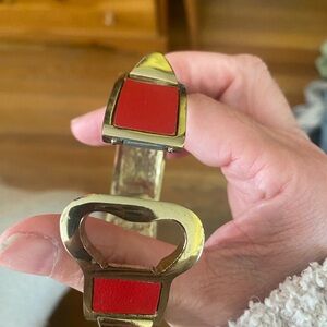 Red and Gold  SPIKED bracelet  WITH NON-FUNCTIONAL BOTTLE OPENER DESIGN